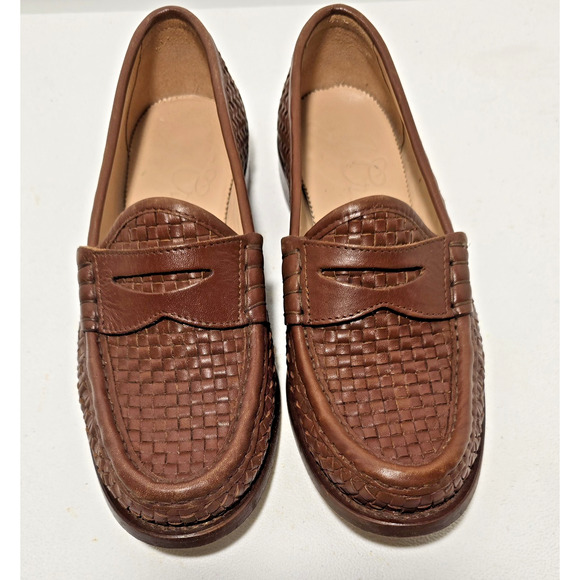 J.Crew Winona Penny Loafer Woven Italian Leather Womens 8.5 US Cognac Brown - Picture 2 of 10
